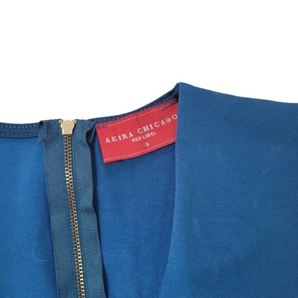 Akira Chicago Red Label Blue Sleeveless V Neck Bodycon Dress - Picture 3 of 8